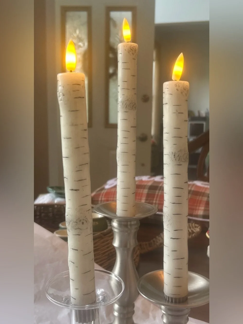 Birch-Textured LED Taper Candles - White (Set of 3)